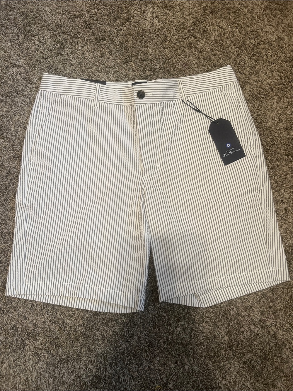 Ben Sherman White and Navy Pinstripe Flat Front Shorts